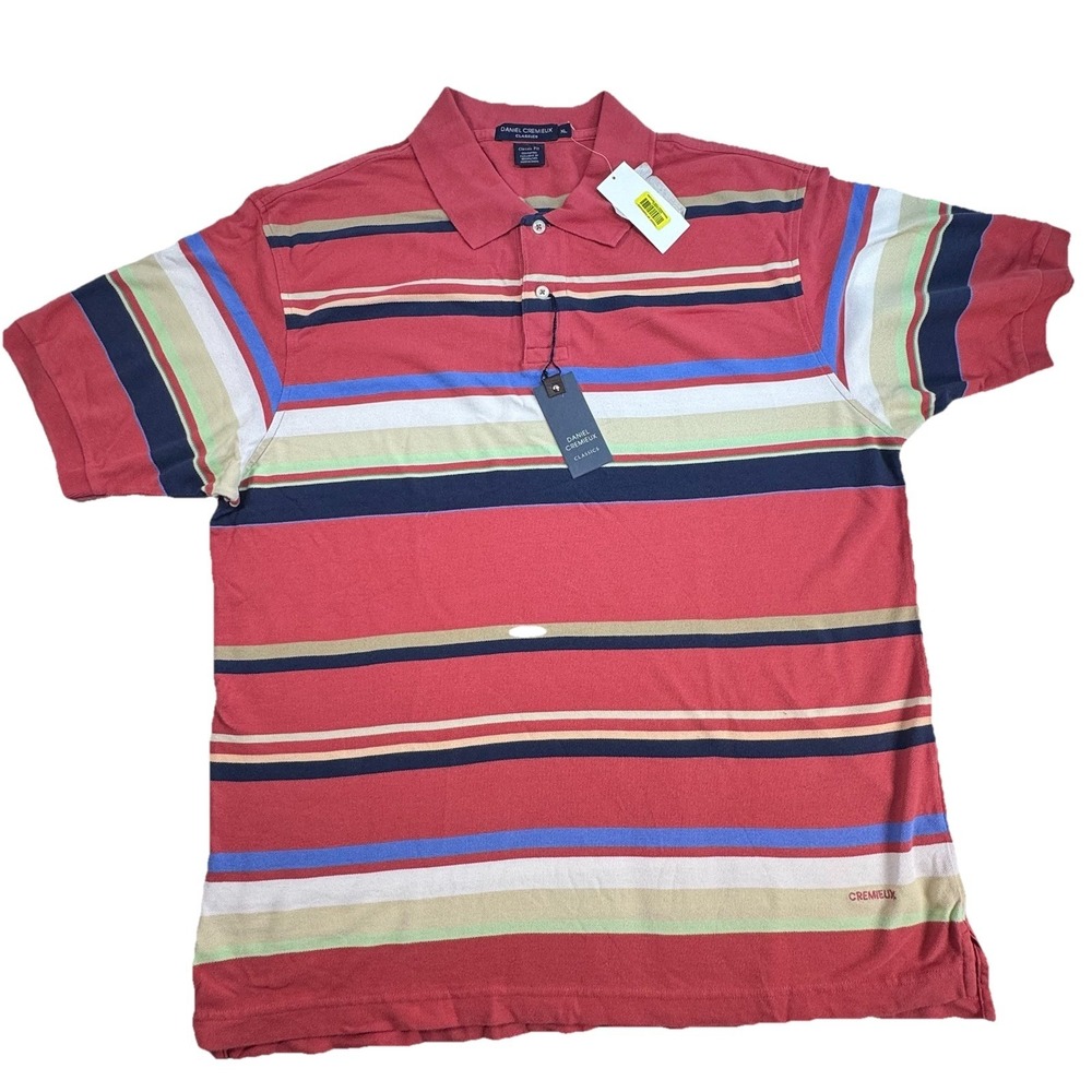 Vintage Daniel Cremieux Polo XL Coral Multicolor Stripe Shirt NWT Preppy Golf - Picture 2 of 7